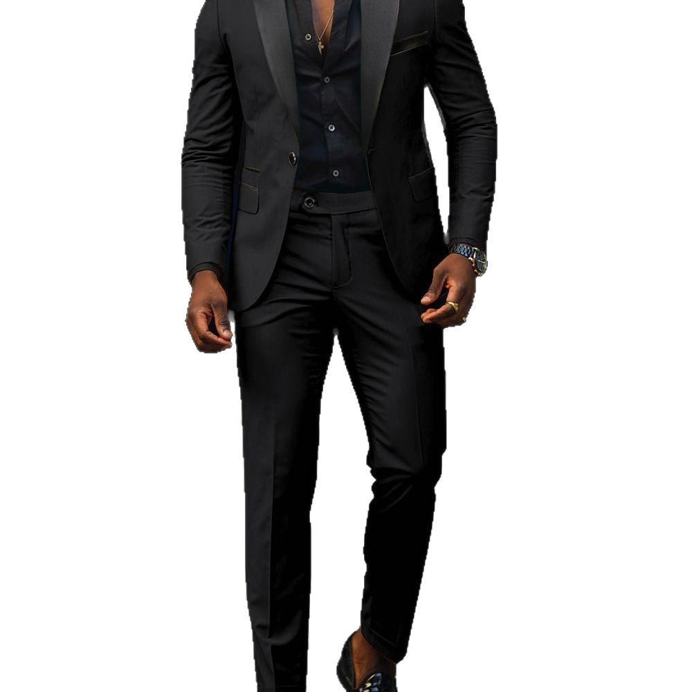 Herren nan schmal geschnittener Smokinganzug mit Satinrevers und Slim-Fit-Hose Drune