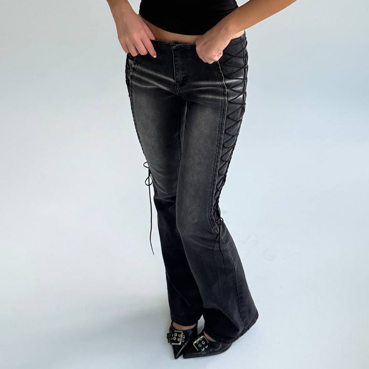 Damen Flared Jeans mit innovativem Schnür-Design Drune