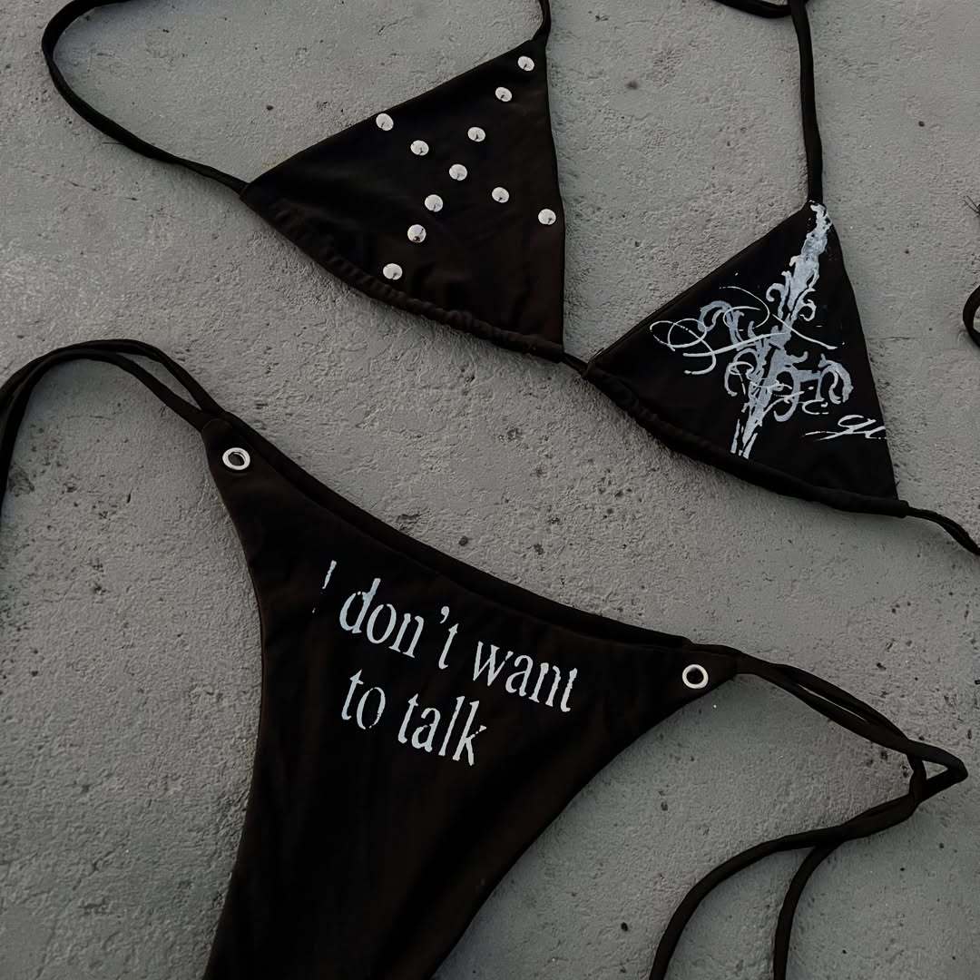 Damen Triangle-Bikini mit einzigartigem Schriftzug und Glitzerelementen Drune
