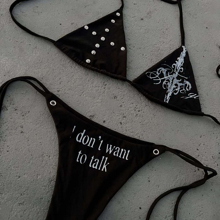 Damen Triangle-Bikini mit einzigartigem Schriftzug und Glitzerelementen Drune