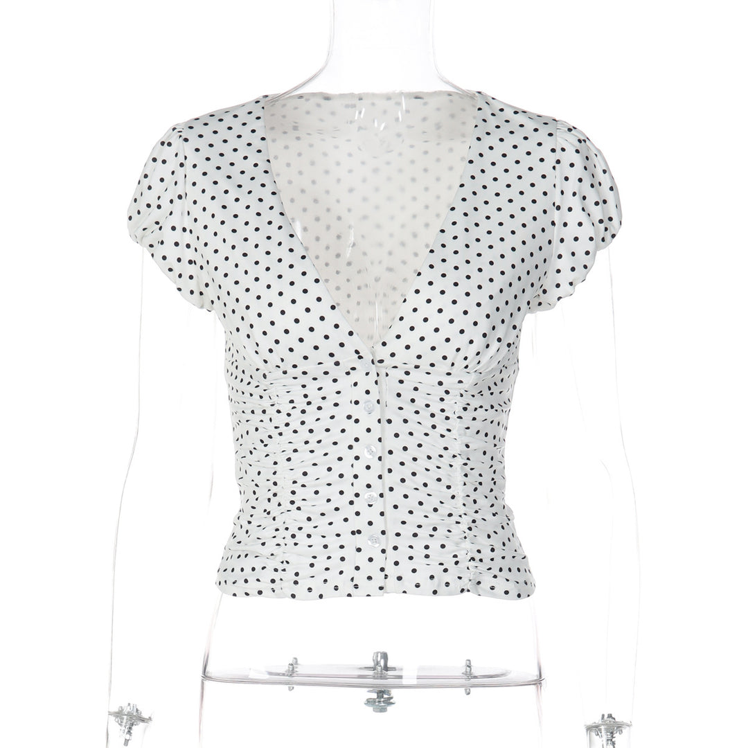 Damen gepunktetes Kurzarm-Top Drune