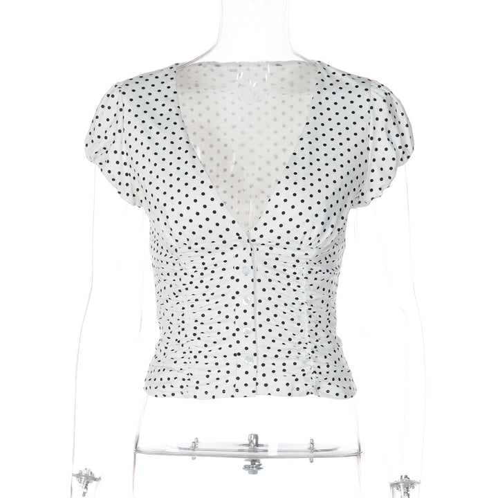 Damen gepunktetes Kurzarm-Top Drune