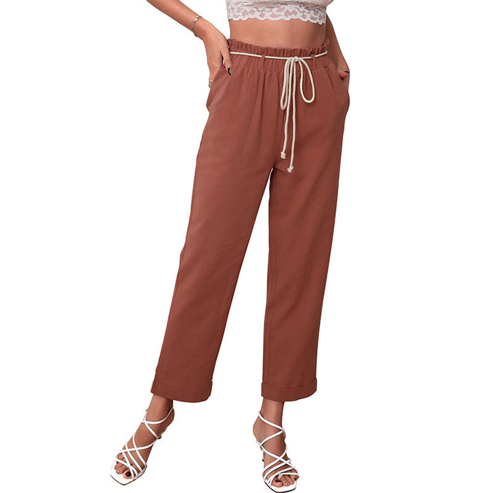 Damen lässige Freizeithose mit elastischem Bund und verstellbarem Kordelzug Drune
