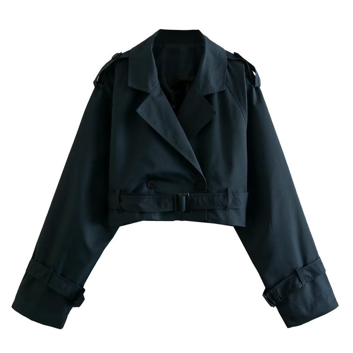 Damen cropped Trenchjacke mit doppelten Knopfdetails Drune