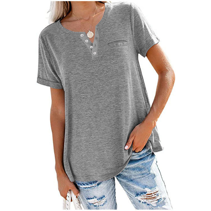 Damen Freizeit T-Shirt mit Knopfleiste und Brusttasche Drune