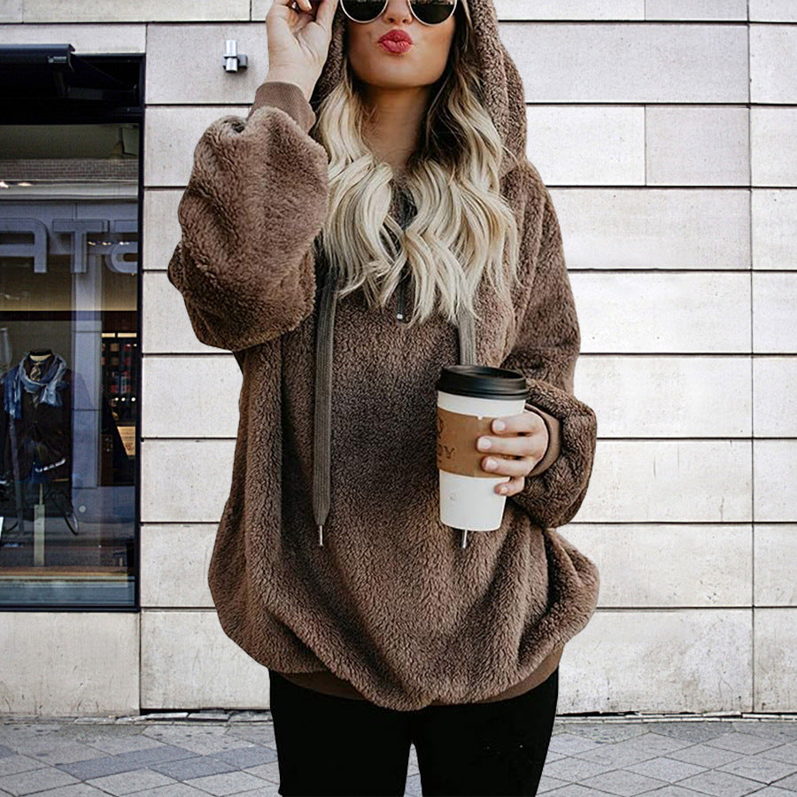 Damen Oversized Kuschelpullover mit praktischer Kapuze und seitlichen Einschubtaschen Drune