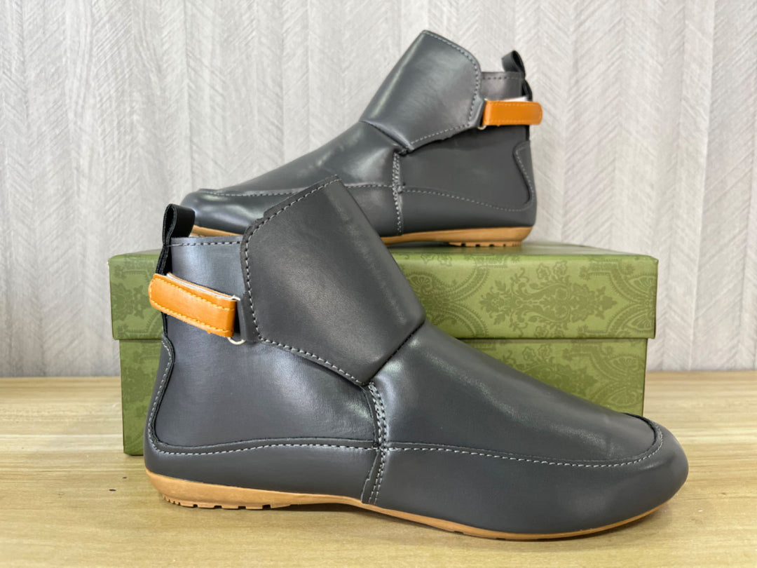 Unisex nan knöchelhohe Lederimitat-Boots mit Klettverschluss und rutschfester Gummisohle Drune