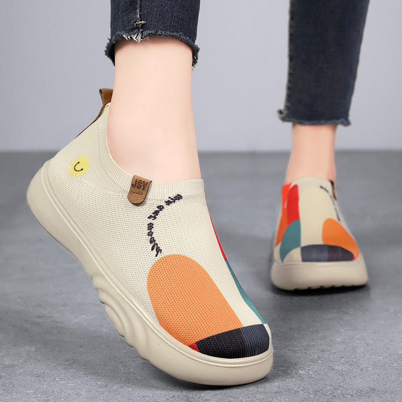 Damen nan gestrickter Slip-On Sneaker mit verspielter Stickapplikation und stoßdämpfender EVA-Plateausohle Drune