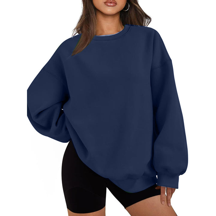 Damen nan Oversized Rundhals-Sweatshirt mit überschnittener Schulter, weichem Fleece-Innenfutter und gerippten Bündchen Drune