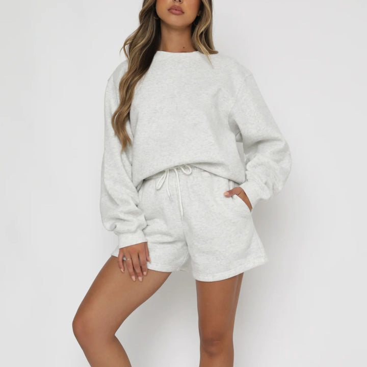 Damen gemütliches Sweatshirt-Set mit Shorts Drune