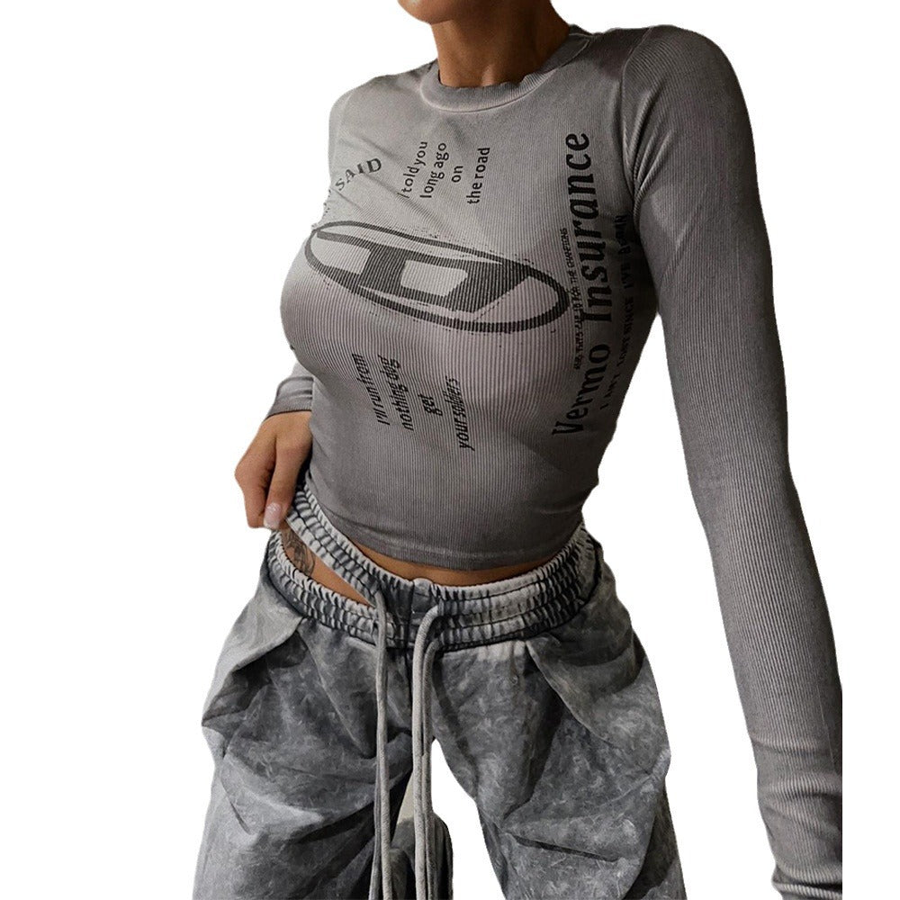 Damen Langarm-Shirt mit kreativem Grafikdruck Drune
