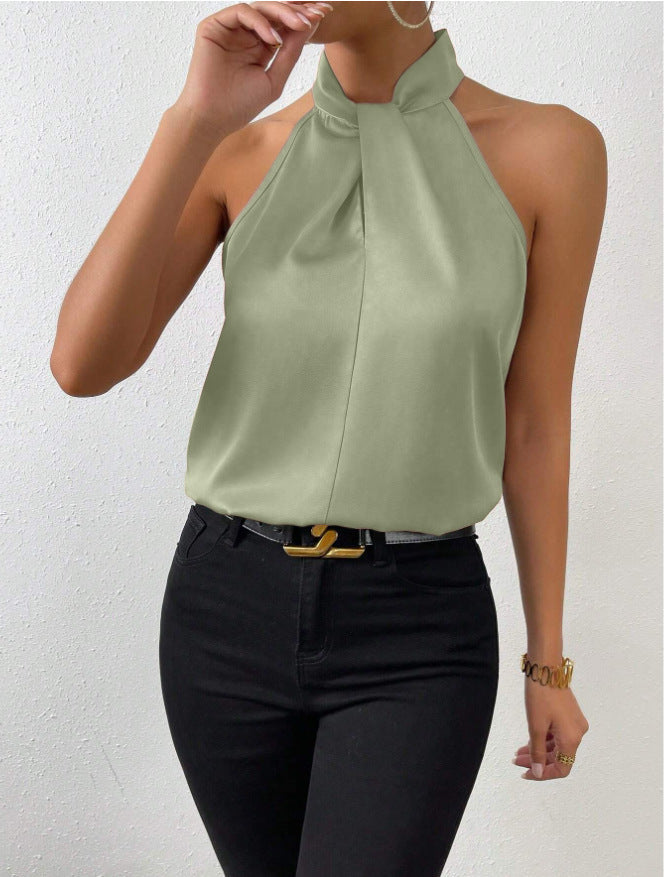 Drune | Damen Knoten Hals Stil Top Seide