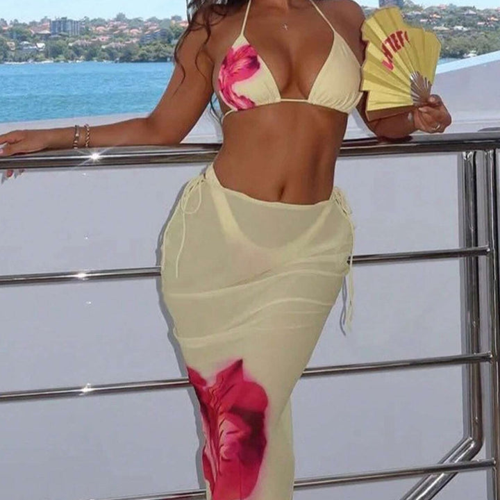 Damen Triangel-Bikini mit elegantem Wickelrock und tierischem Muster Drune