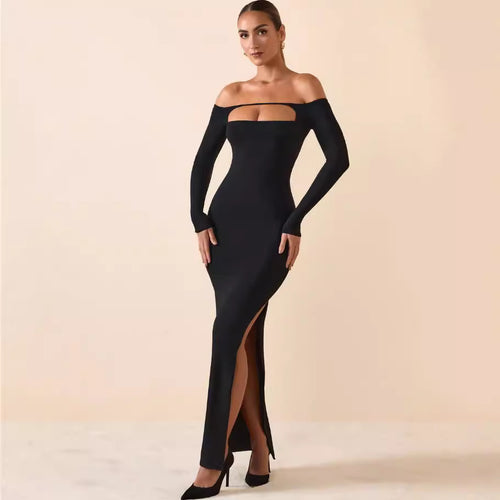 Damen Figurbetontes Langarmkleid mit Cut-Out-Design und schulterfreiem Stil Drune