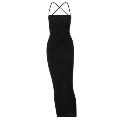 Damen Langarm Strickkleid mit überkreuzten Trägern Drune