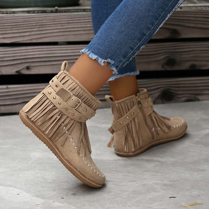 Drune | Boho Stiefelette Mit Fransen Und Schnallen Für Damen