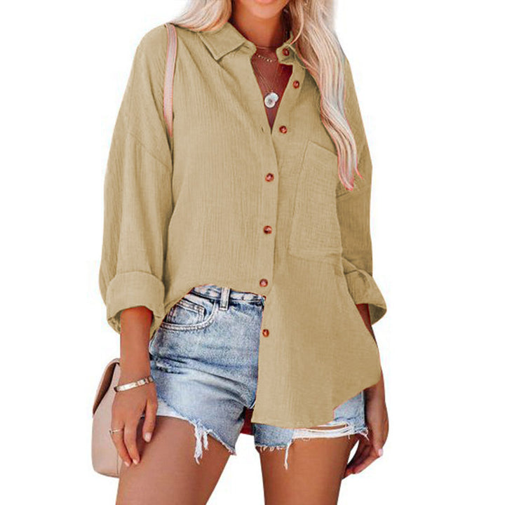 Damen lässige Bluse im Oversized Schnitt mit Knopfleiste und praktischen Taschen Drune