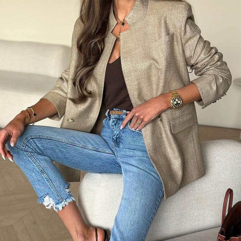 Damen elegante Blazerjacke mit strukturierter Oberfläche und modernen Details Drune