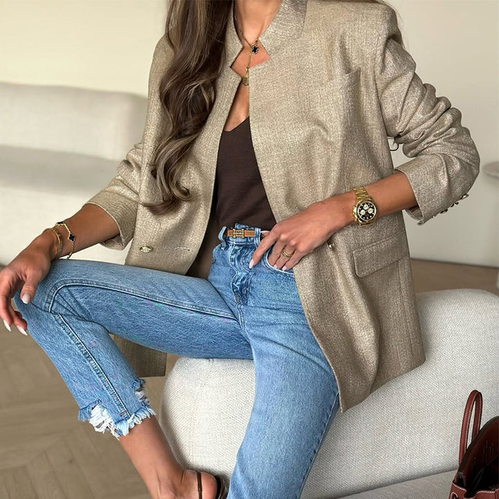 Damen elegante Blazerjacke mit strukturierter Oberfläche und modernen Details Drune