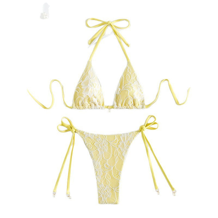 Damen Triangel-Bikini mit zartem Häkelmuster und verstellbaren Bindebändern Drune