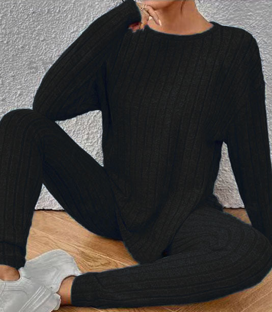Damen Freizeit-Set mit strukturiertem Oberteil und langen Leggings Drune