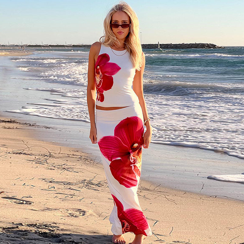 Damen Maxi-Kleid mit floralem Print und figurbetontem Design Drune