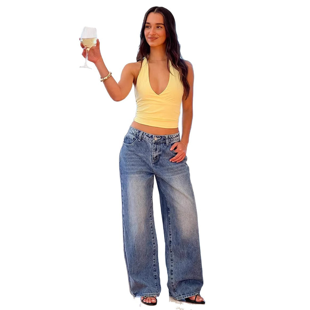 Damen Weit geschnittene Jeans mit hohem Bund und lässigem Stil Drune