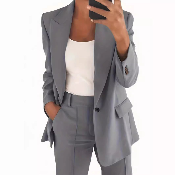 Damen nan taillierter Blazer-Hosen Businessanzug aus Stretchstoff Drune