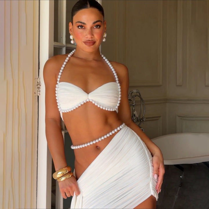 Damen Oberteil und Rock Set mit perlverziertem Design Drune