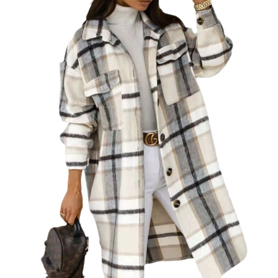 Damen Karierter Oversized-Hemd-Mantel mit praktischen Taschen Drune
