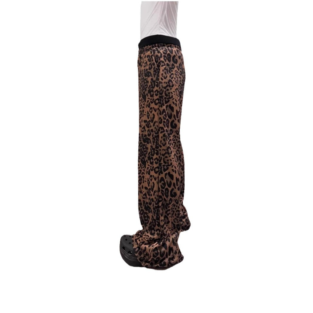 Damen Weit geschnittene Leinenhose mit Leopardenmuster Drune