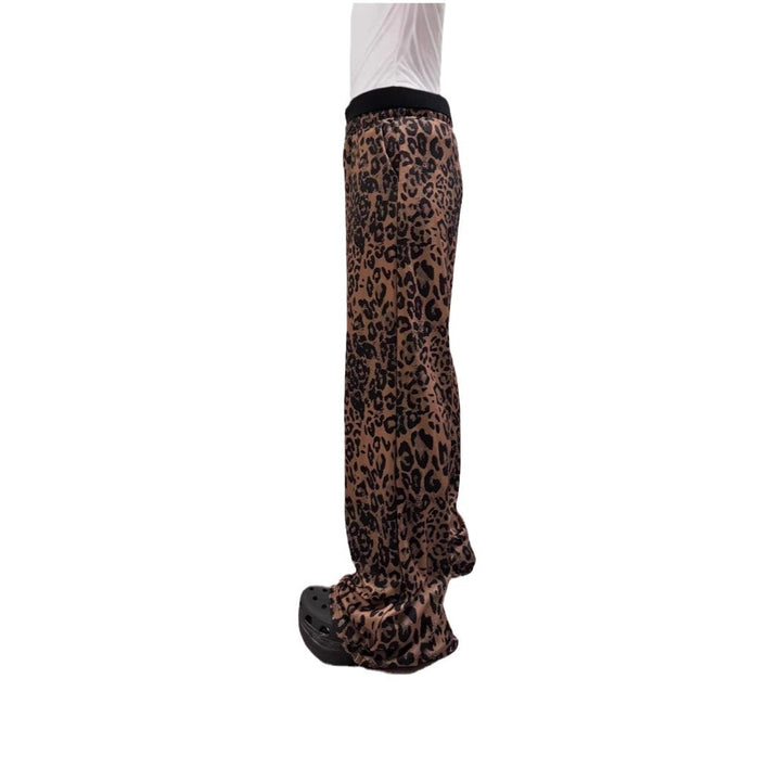 Damen Weit geschnittene Leinenhose mit Leopardenmuster Drune
