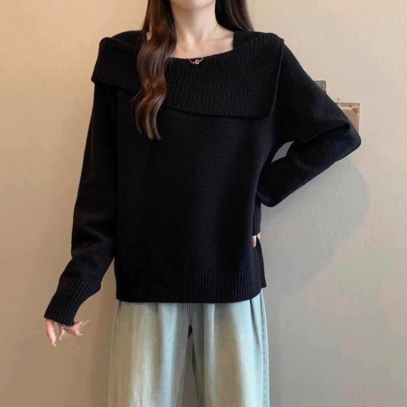 Damen modischer Pullover mit asymmetrischem Ausschnitt Drune