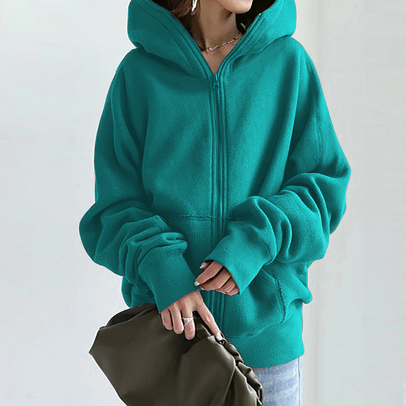 Damen nan übergroße Kapuzenjacke mit Reißverschluss und Kängurutasche aus flauschigem Fleece Drune