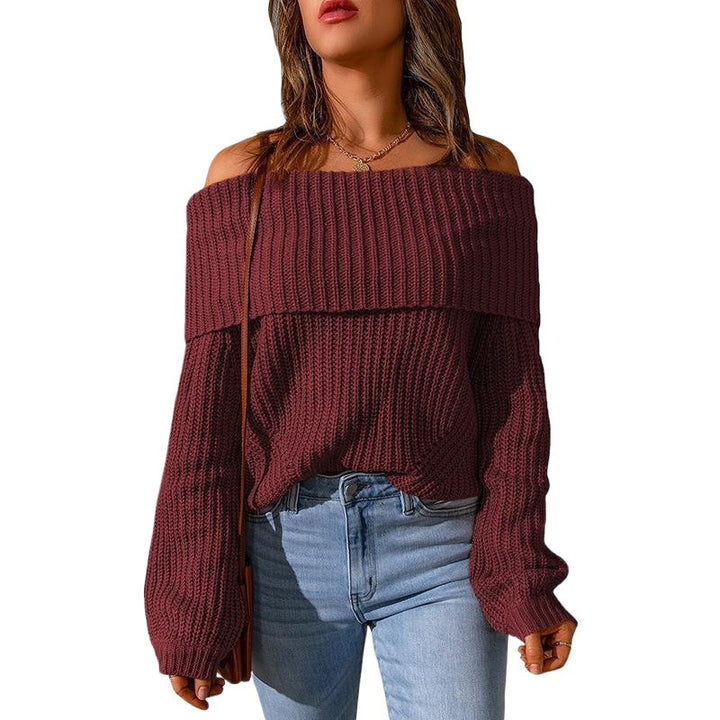 Damen Off-Shoulder Strickpullover mit weitem Schnitt Drune