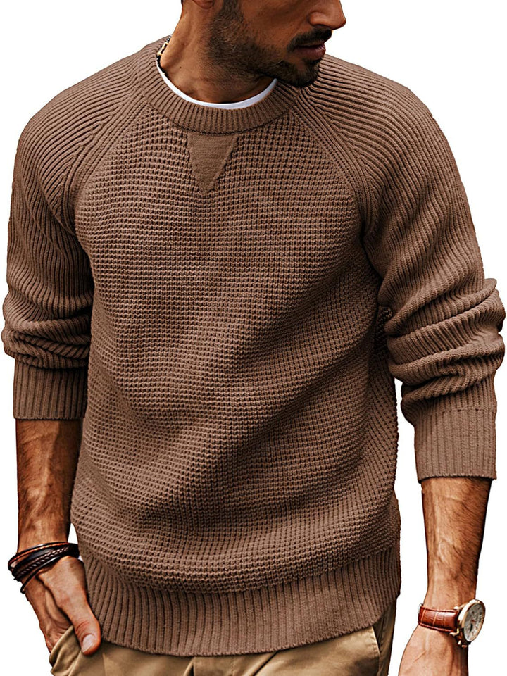 Herren lässiger Strickpullover mit strukturiertem Gewebemuster und Rundhalsausschnitt Drune