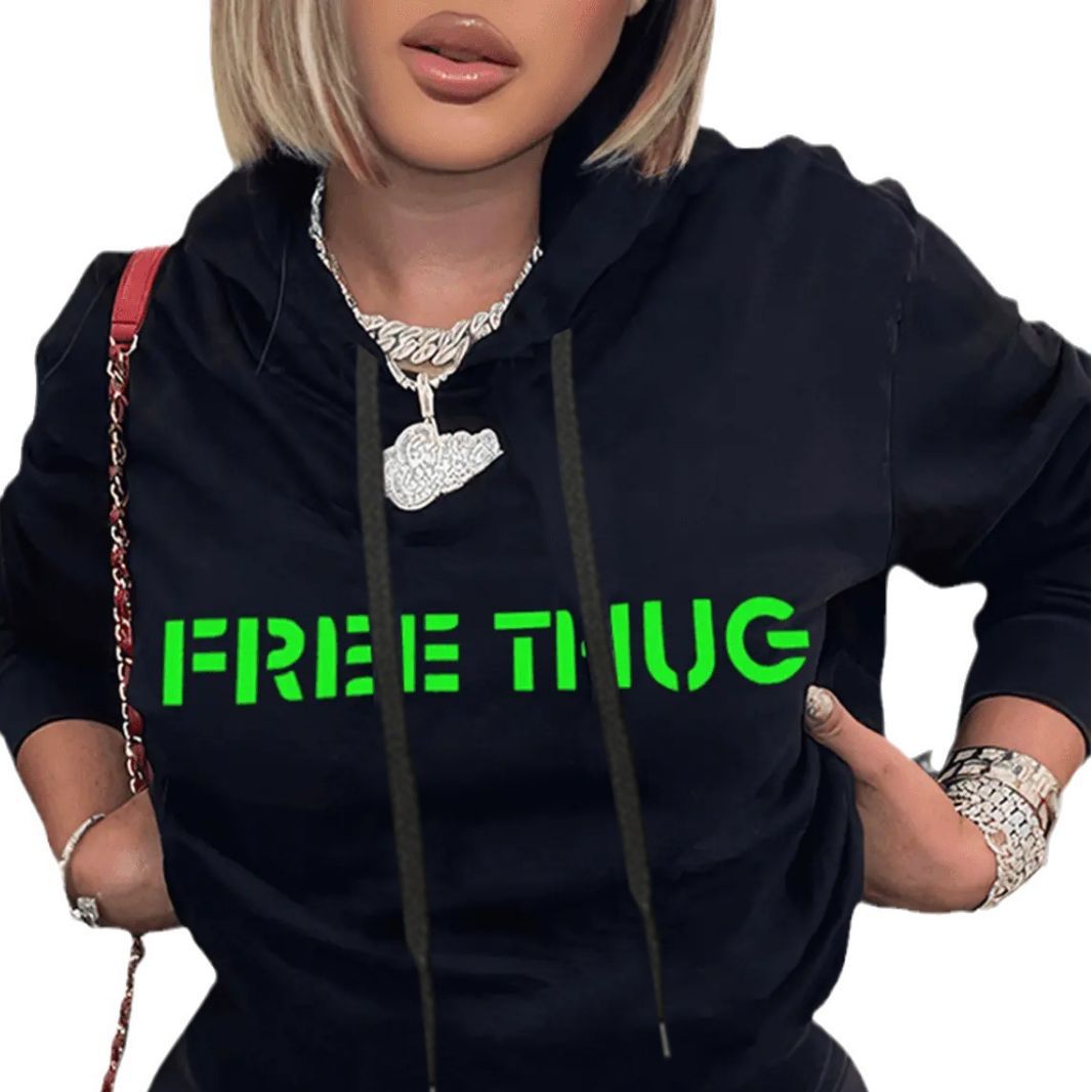 Damen lässiger Kapuzenpullover mit auffälligem Statementdruck Drune