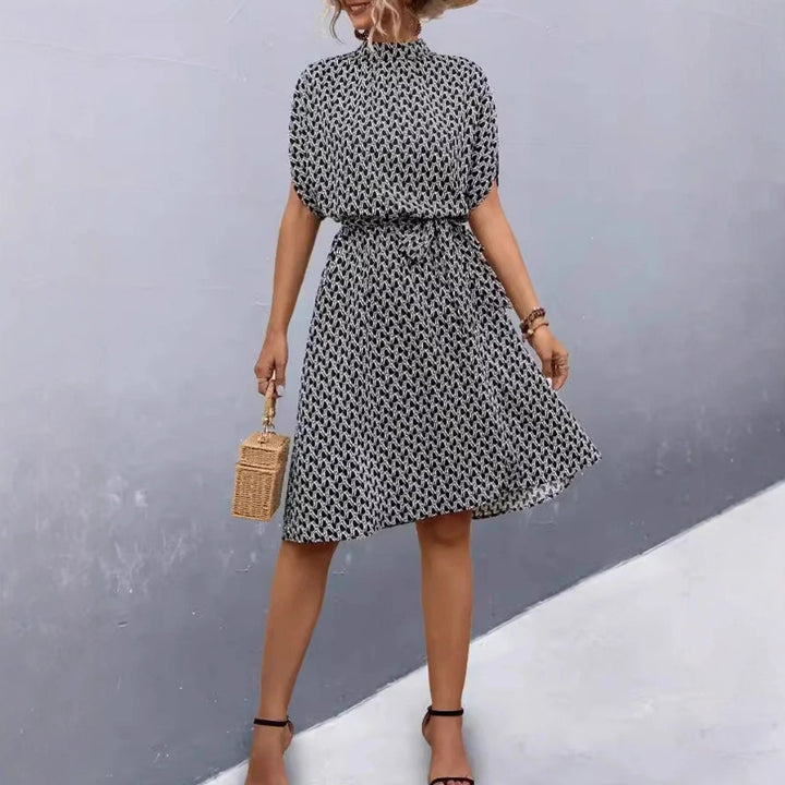 Damen Midikleid mit elegantem Bindegürtel und modischem Stehkragen Drune