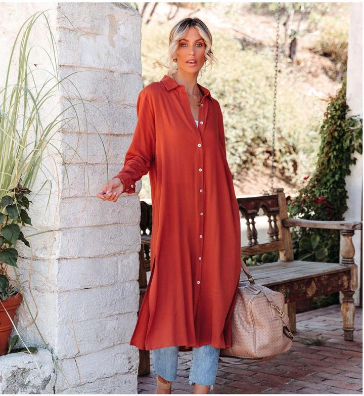 Damen Hemdblusenkleid mit eleganten Knopfdetails und seitlichem Schlitz Drune