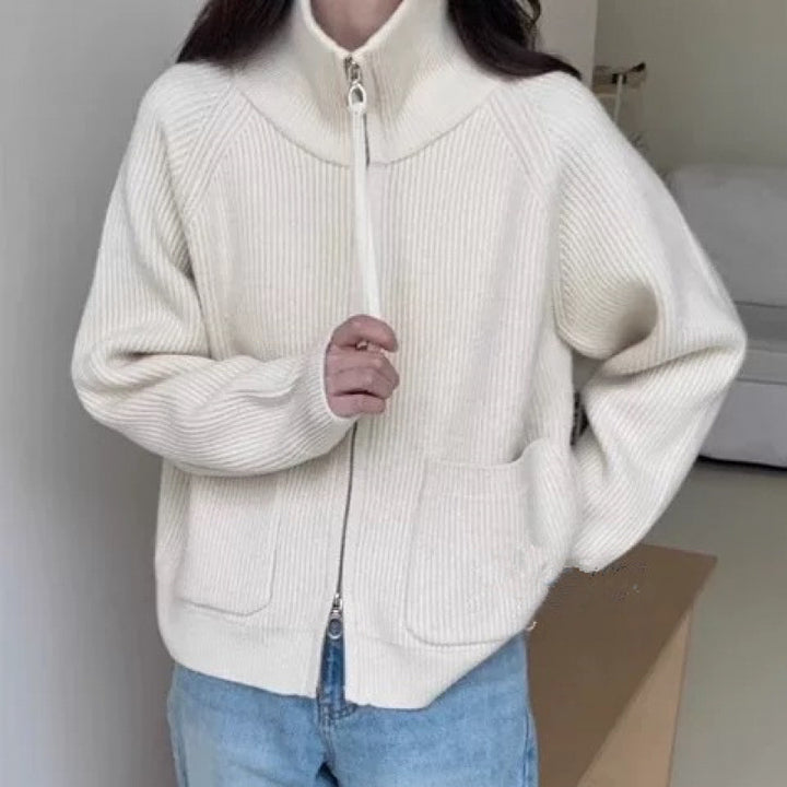 Damen Strickjacke mit hohem Kragen und praktischen Taschen Drune