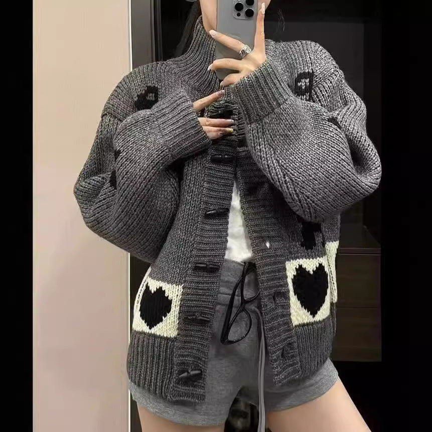 Damen Strickjacke mit trendigem Tiermotifs und hoher Kragen Drune