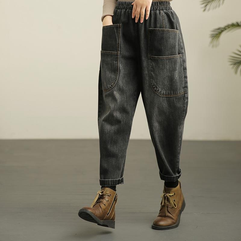 Damen lässige Jeanshose mit tiefen Taschen Drune