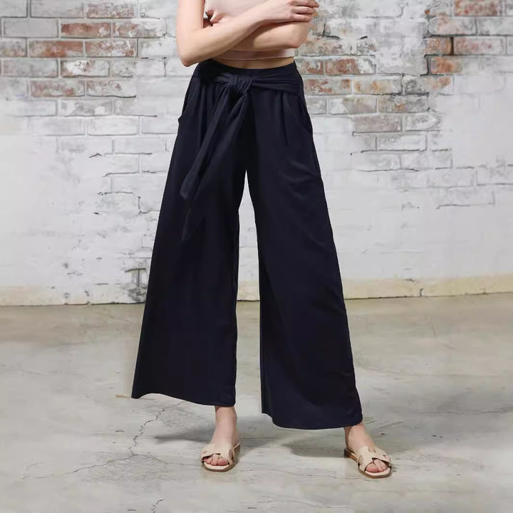 Damen Weite Jersey-Hose mit Bindegürtel und hohem Bund Drune