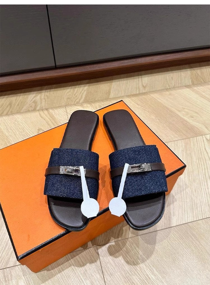 Damen Stylische Flache Sandalen mit modischem Schnallenakzent Drune