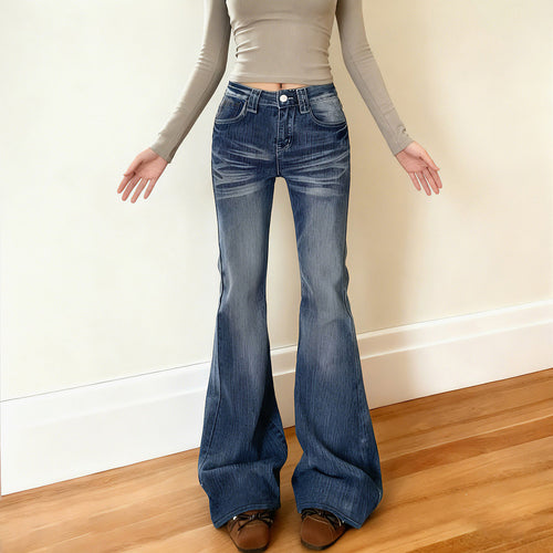 Damen Flared Jeans im lässigen Vintage-Stil mit hohem Bund und stylischen Waschungen Drune