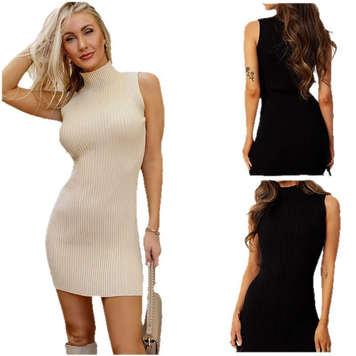 Damen Figurbetontes Strickkleid mit hohem Kragen Drune