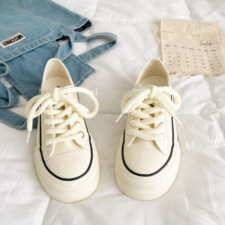Damen Plattform Sneakers mit geflochtenen Schnürsenkeln und verstärktem Innenfutter Drune