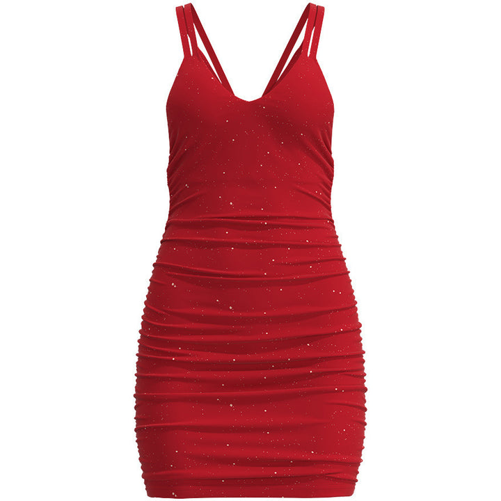 Damen Figurbetontes Minikleid mit Spaghettiträgern und Raffungen Drune