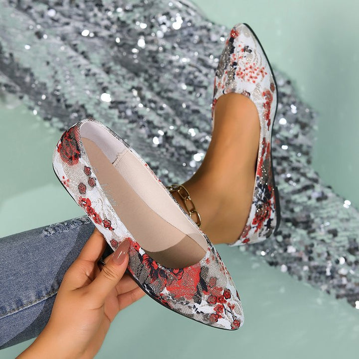 Damen Ballerinas mit floralem Muster und elegantem, spitzem Zehenbereich Drune