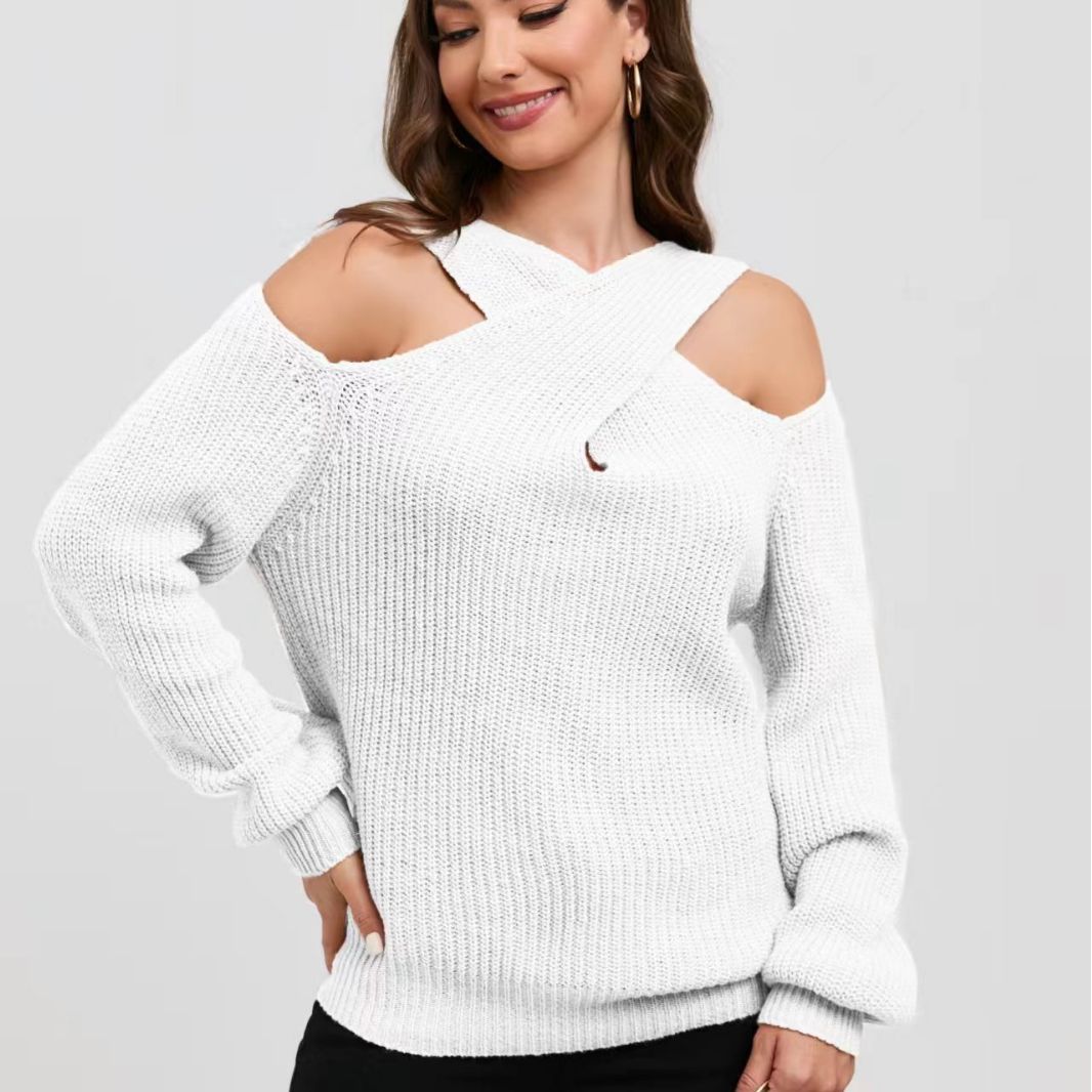 Damen Off-Shoulder Strickpullover mit asymmetrischem Design Drune